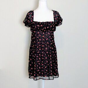 FREE PEOPLE Woman's Lace Embroidered Capped Sleeve Dress  Size S  Black Red